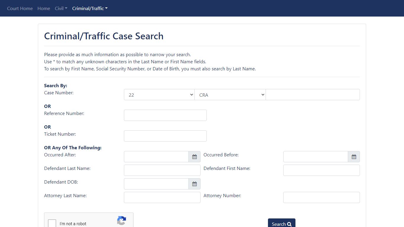 Criminal/Traffic Case Search