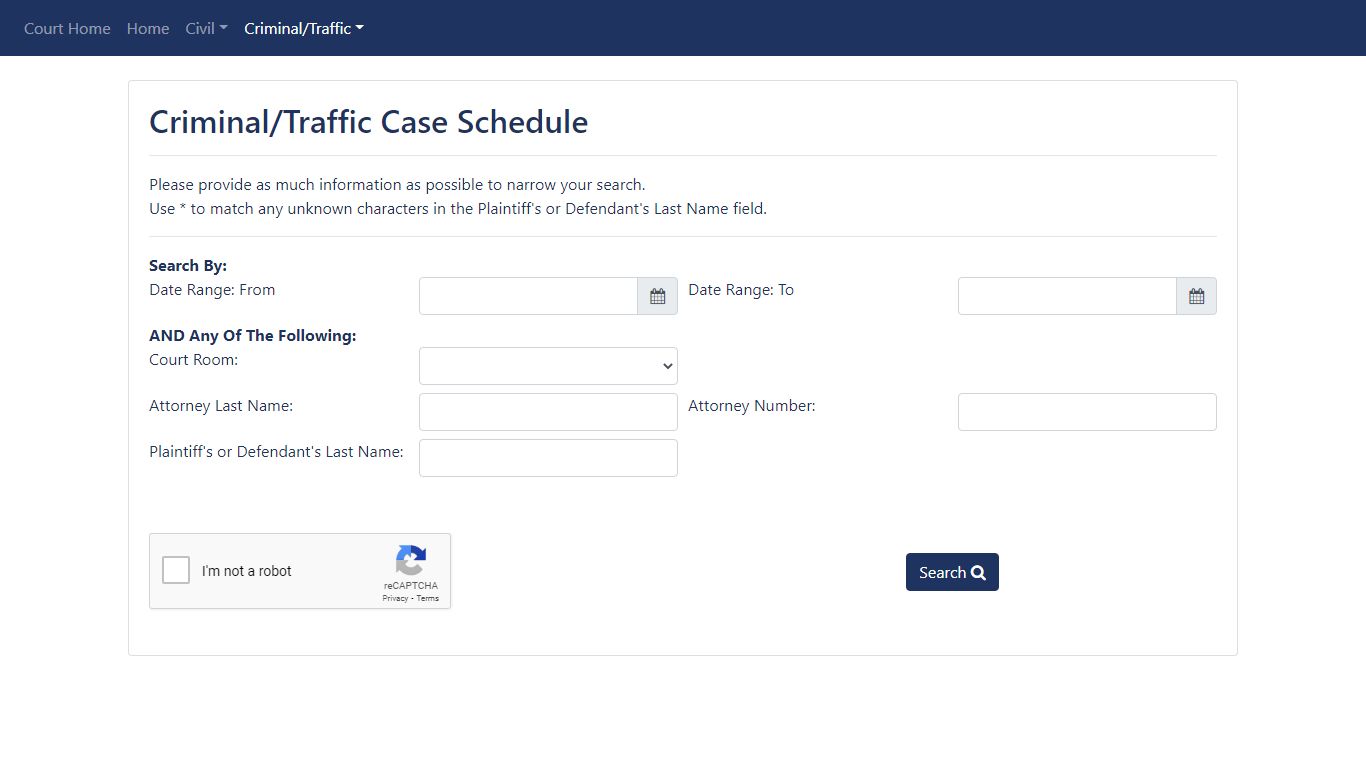 Criminal/Traffic Case Schedule